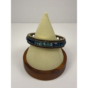Heidi Daus Tantalizing Blue Crystal Goldtone Hinge Signed Bangle Bracelet